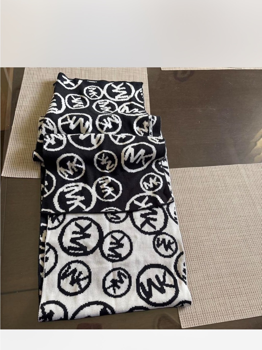 Michael Kors  Black and White Logo Knit Scarf